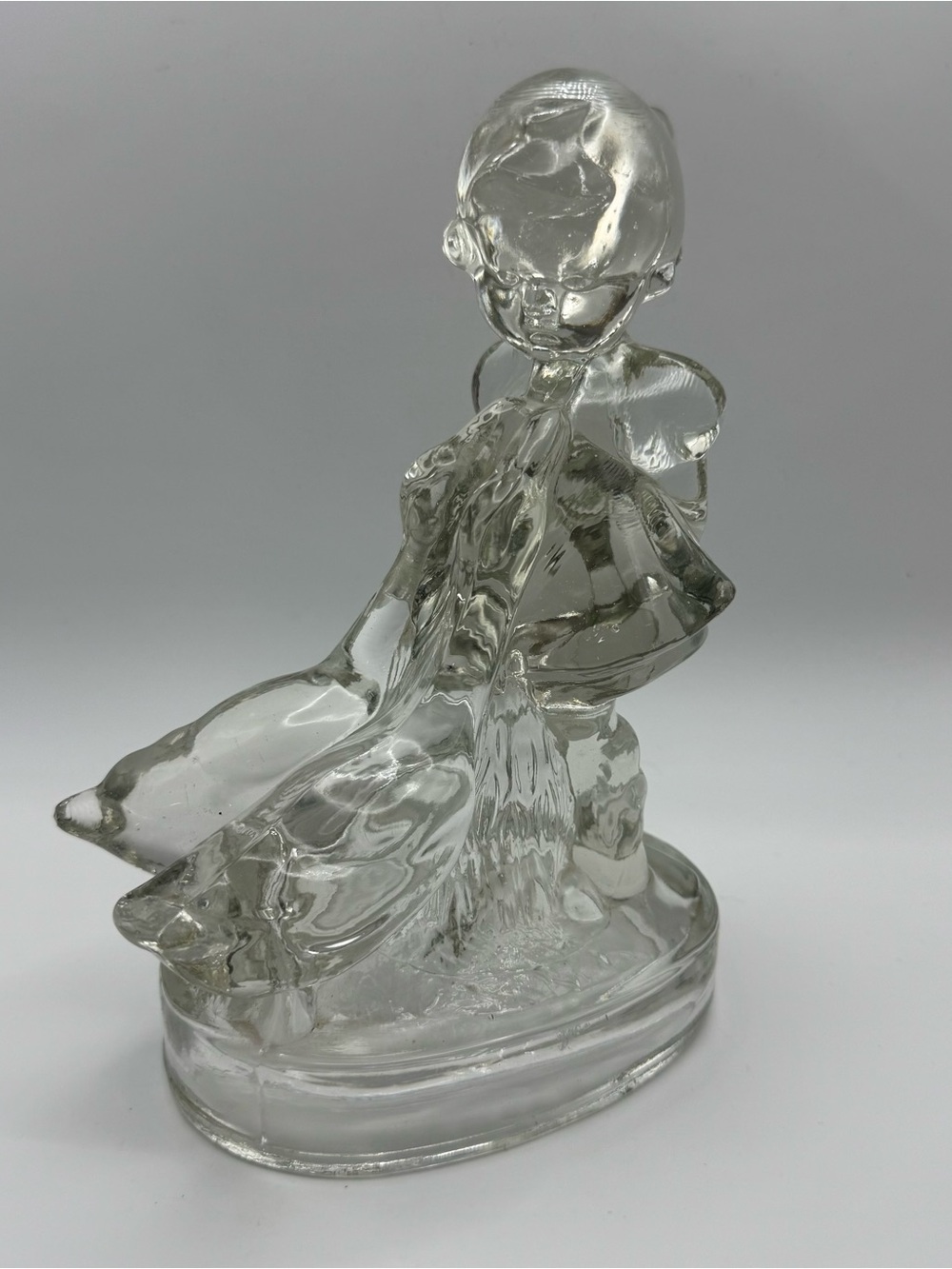 Vintage Clear Glass Goose Girl Figurine Hummel Style Heavy Art Glass Paperweight